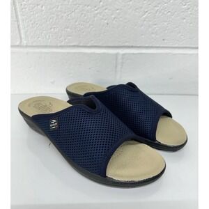 Fly Flot Womens Size 39 US 8 Blue Mesh Slip On Wedge Mule Sandals Open Toe